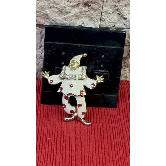 Vintage Clown Brooch Enamel Pin w/ Red Polka Dots & Swivel Swinging Hanging Legs - Picture 4 of 4